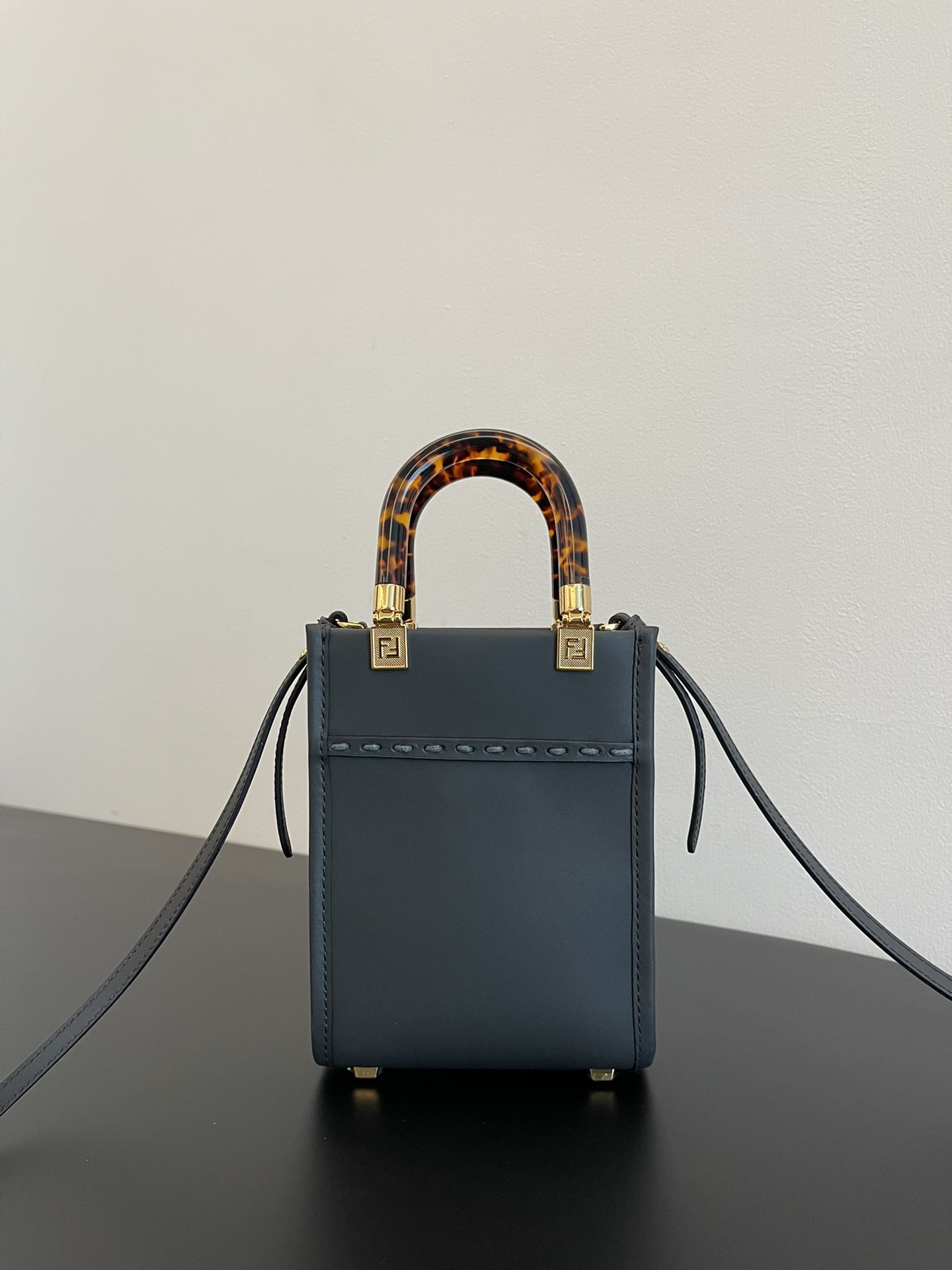 Fendi Mini Sunshine Shopper Black Leather Bag